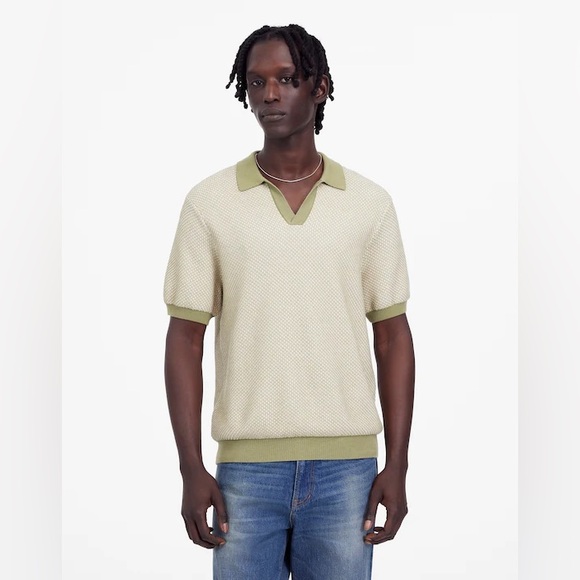 NWOT Madewell Men's - Ivory and Green Sweater - Medium